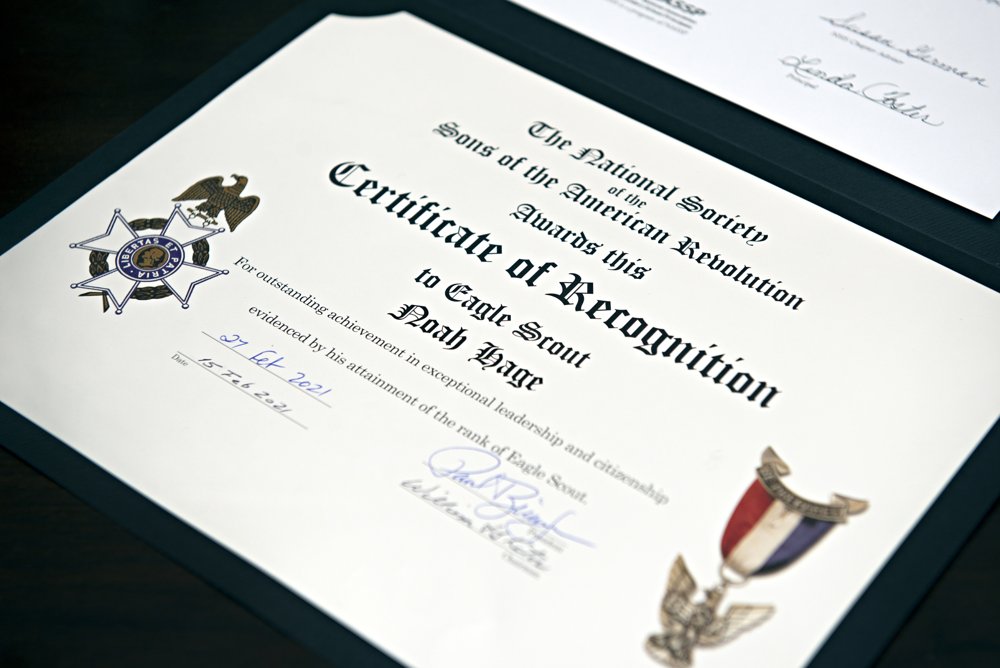 The SAR engraved Eagle Scout Certificate